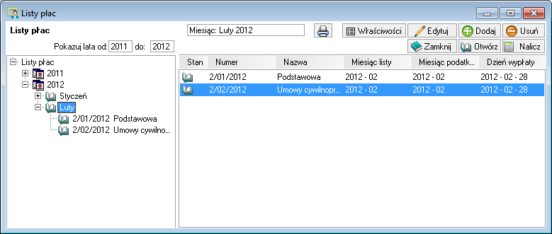 Listy płac 12 15 Miesiąc może być otwarty lub zamknięty. Rys.