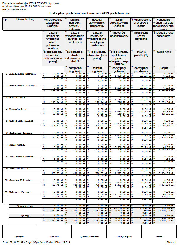 Raporty i zestawienia 15 5 Rys. 15-4 Przykładowy wydruk listy płac dla pracowników.