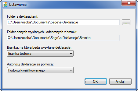 Raporty i zestawienia 15 19 Rys. 15-25 Okno główne programu Sage e-deklaracje - wybór ustawień.