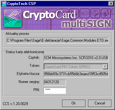 Raporty i zestawienia 15 25 Rys. 15-33 Okno logowania do certyfikatu przy pomocy oprogramowania pro centrum CardManager. Rys. 15-34 Okno logowania do certyfikatu przy pomocy oprogramowania CryptoCard Suite.