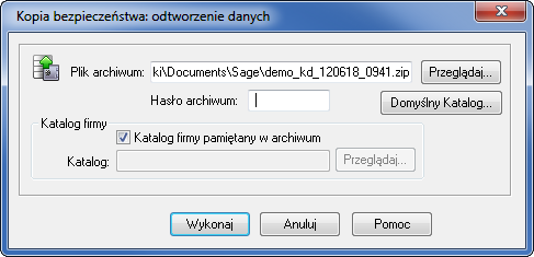 Organizacja zabezpieczania danych 16 5 Po wskazaniu pliku archiwum i wybraniu przycisku Wykonaj program otwiera okno dialogu Tworzenie kopii bezpieczeństwa i sporządza kopię.