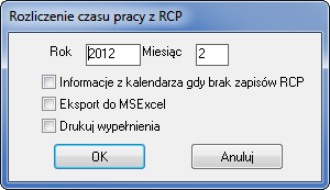 18 20 Podręcznik użytkownika Symfonia Kadry i Płace Rys. 18-14 Okno Rozliczenie czasu pracy z RCP.