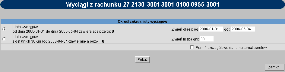 Uwaga! Aby otworzyć okno dialogowe drukowania należy kliknąć prawym przyciskiem myszy w dowolnym miejscu na wyciągu.