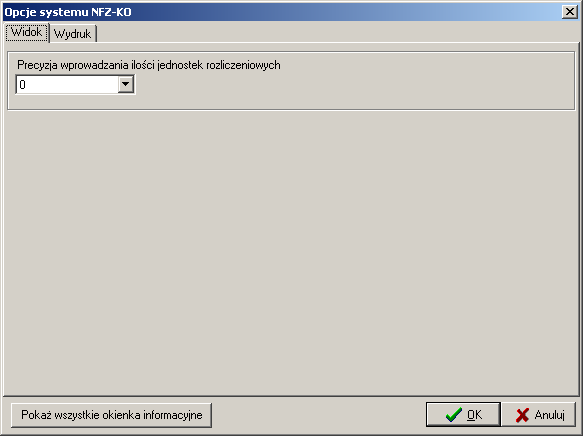 Widok, Wydruk. 10.5.1 Zakładka 1 Widok Na zakładce Widok ustalana jest precyzja wprowadzania ilości jednostek rozliczeniowych.
