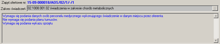 Rysunek 107 Karta pozycji zapytania ofertowego W górnej części karty znajduje się nazwa usługi oraz lista dodatkowych informacji, wymaganych przy składaniu oferty, np.