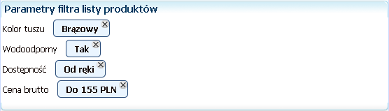 2.2.3 Plugin Parametry filtra listy produktów Plugin Parametry filtra umożliwia wyświetlenie parametrów, jakie zaznaczył klient w Filtrze listy produktów w celu przeszukania danej grupy towarowej.