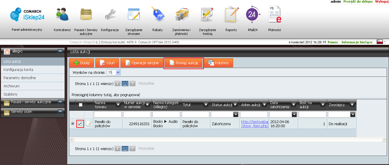 3 Zmiany 3.1 Allegro 3.1.1 Powiązanie wznowionej aukcji W wersji 6.