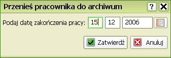 Działanie takie jest zalecane np: w przypadku ustania stosunku pracy. Pracownik przeniesiony do archiwum traci dostęp do systemu dreryk - dlatego rozwaŝnie korzystaj z tej funkcji.