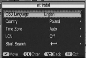 PL Konfiguracja programów Menu startowe Po raz pierwszy włączony tuner wyświetli na ekranie menu startowe Init Install.
