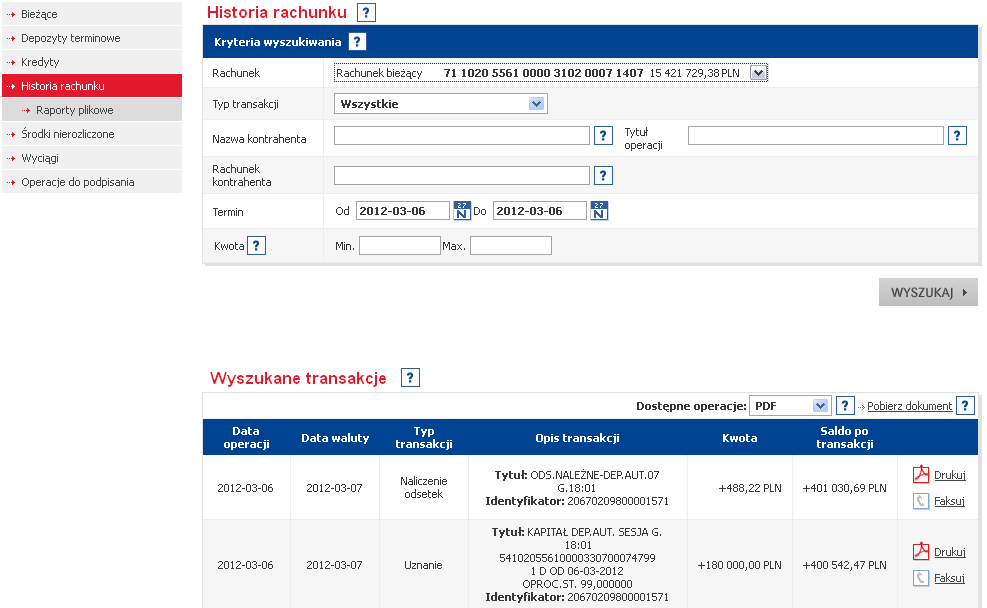 3.7. KREDYTY W zakładce Kredyty znajduje się lista umów kredytowych. Informacje obejmują m.in.: nazwę, kwotę i walutę udzielonego kredytu, datę i kwotę najbliższej spłaty raty kredytu.