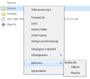 Biblioteka W celu ułatwienia użytkownikowi przeglądania multimediów na swoim koncie ibard24 wprowadzono specjalne biblioteki, w których wyświetlad można wybrane pliki zgromadzone na wirtualnym dysku.