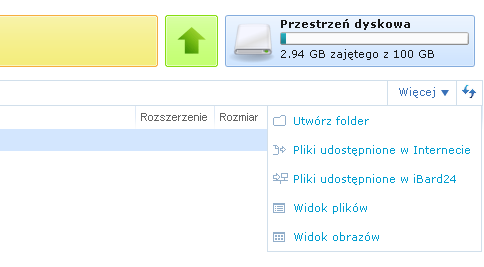 Przełączanie pomiędzy widokiem plików i obrazów następuje przy pomocy menu Więcej znajdującego się u góry strony.