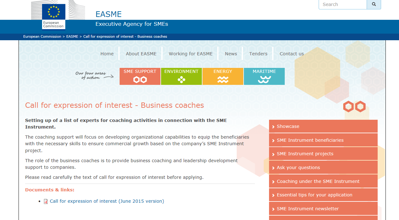 Jeśli jestem coachem biznesowym Executive Agency for SMEs (EASME) prowadzi nabór w