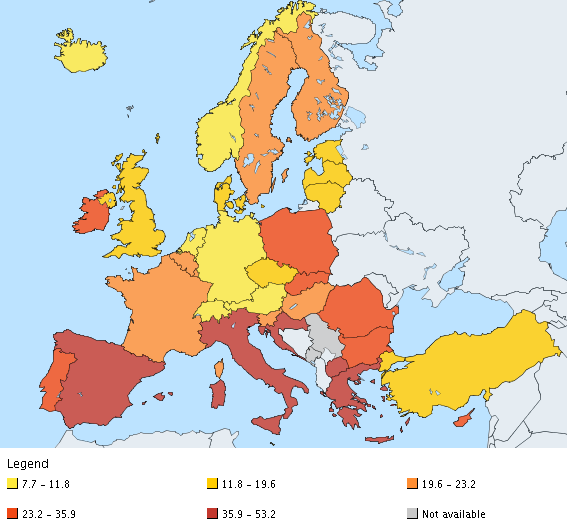 Poprawia się sytuacja młodych spada stopa bezrobocia 2014 rok UE 21,9% PL