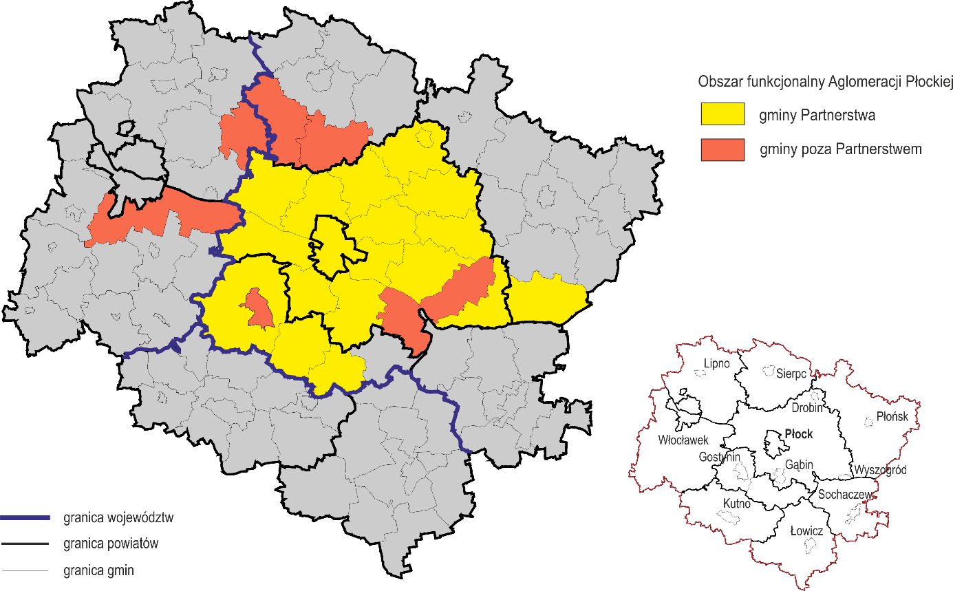 2.2 OBSZAR STRATEGII Niniejszy dokument został opracowany na potrzeby Obszaru Funkcjonalnego Aglomeracji Płockiej (OFAP), który został wyznaczony na podstawie delimitacji przeprowadzonej w ramach