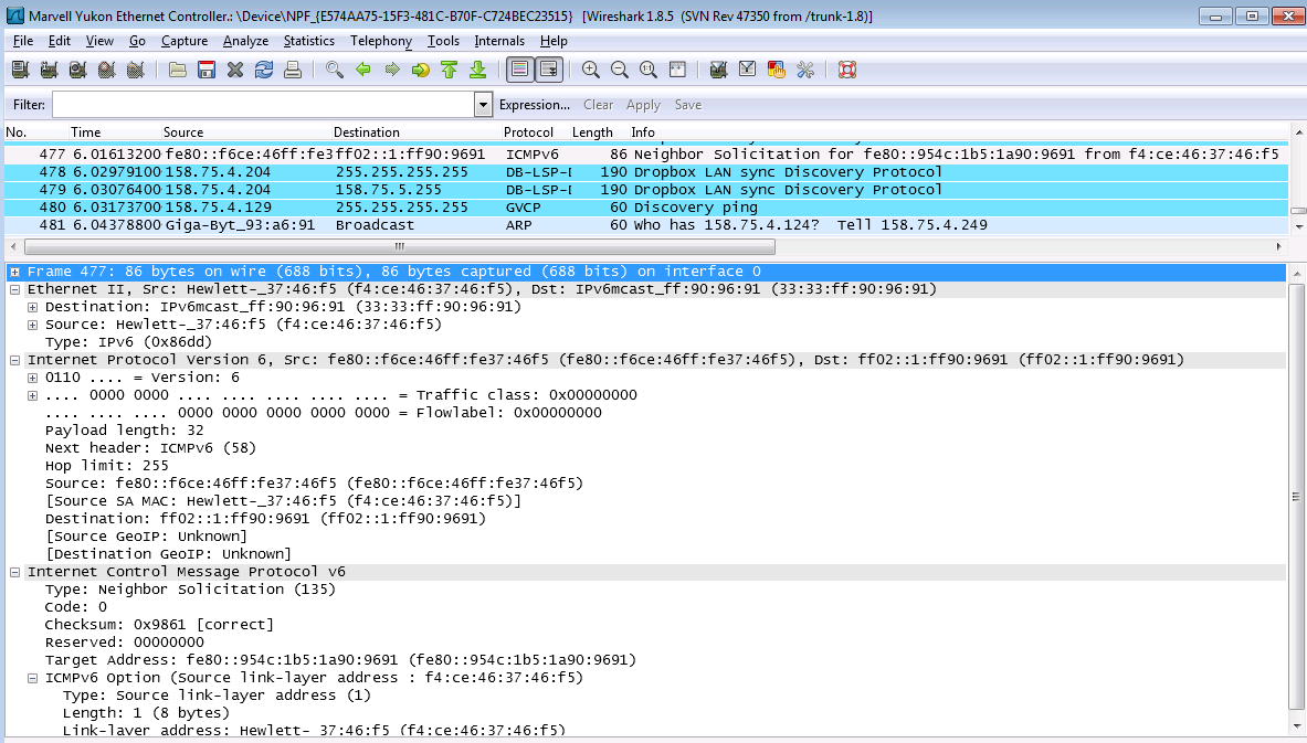 Sieci komputerowe: konfiguracja i bezpieczeństwo 5 Rysunek 3 Okno programu Wireshark Network Protocol Analyzer.