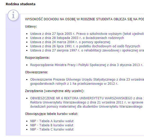 Ekran 1 skład rodziny na tym ekranie wskazuje się członków rodziny w infoboksie podano linki do ustaw i innych aktów