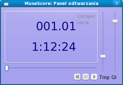 Panel odtwarzania umożliwia większą kontrolę, m.in. nad tempem, pozycją startową i ogólną głośnością. Z głównego menu wybierz Widok Panel odtwarzania.