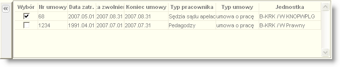 4 Sposób pracy z programem 2 Wykazy 110 strona Przycisk znajdujący się po lewej stronie tabelki pozwala ją rozwinąć Prezentowana jest wówczas większa ilość informacji na temat umów, co ułatwia ich