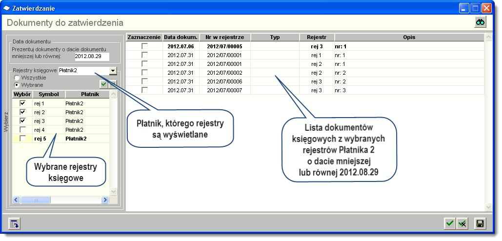 Sposób pracy z programem 4 Dokumenty 4 strona 444 Zatwierdzanie Okno służy do zatwierdzania dokumentów księgowych Zatwierdzone dokumenty przenoszone są do dziennika obrotów Zatwierdzanie jest