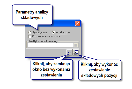 4 Sposób pracy z programem 6 Zestaw ienia 326 strona Zostanie wyświetlone pomocnicze okienko, w którym można określić, w jaki sposób mają być wyznaczone i zaprezentowane dane, składające się na