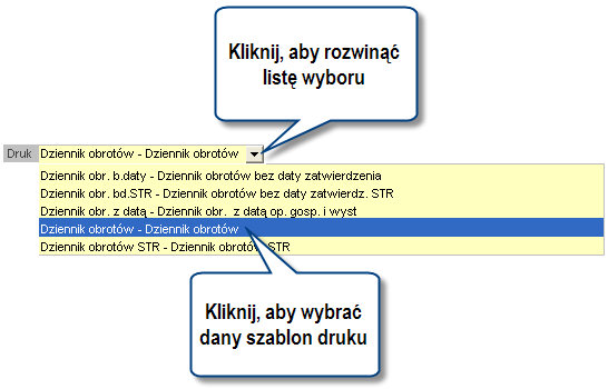 4 Sposób pracy z programem 6 Zestaw ienia 338 strona ma być wybrany Przed każdym wykonaniem zestawienia, możliwa jest zmiana szablonu druku, co umożliwia użytkownikowi wybranie szablonu najbardziej