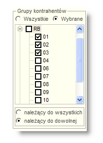 4 Sposób pracy z programem 6 Zestaw ienia 356 strona kontrahentów do należących do wybranych grup Efekt ten można uzyskać przez wybranie opcji "Wybrane" w polu wyboru "Grupy kontrahentów" Pojawi się