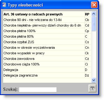 5 Dodatki 2 Dodatek: Edytor druków RTF 418 strona W powyższym przypadku istnieje możliwość wybrania jednego, bądź wielu typów nieobecności, choć istnieją pola pozwalające wybrać tylko jeden parametr