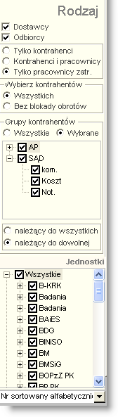 4 Sposób pracy z programem 2 Wykazy 68 strona Dostawca: zaznaczenie, poprzez wstawienie znaku spowoduje wyszukanie kontrahentów, którzy byli wprowadzeni jako dostawcy Odbiorca: zaznaczenie, poprzez