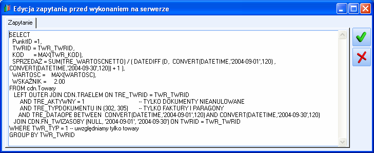 Tak zadeklarowane odwołanie do parametru dynamicznego spowoduje podstawienie odwołań o postaci: cdn.fn_twizasoby (NULL,??_Q_YMD_D1,?