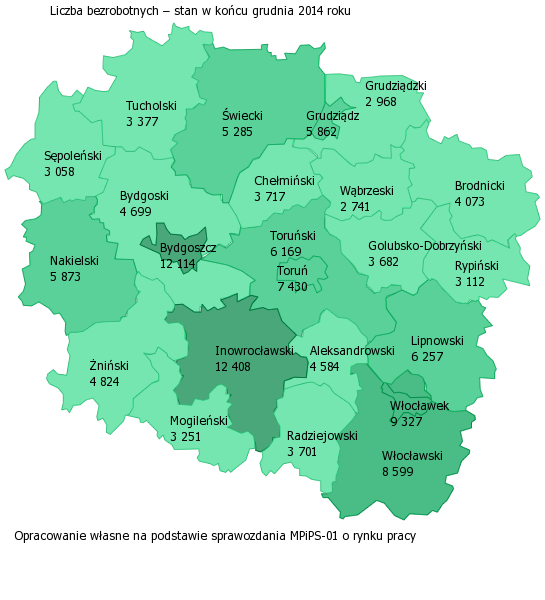 Wykres 55. Liczba bezrobotnych przypadająca na jednego doradcę zawodowego w PUP w województwie kujawsko-pomorskim w 2013 roku wg PUP. Rysunek 8.