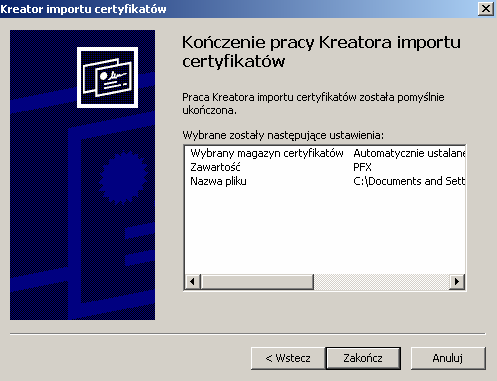 Certyfikat osobisty jest już zainstalowany w programie Outlook Express. 2.