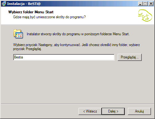 Następnie należy wskazać folder w Menu Start, w którym będzie znajdował się skrót do programu (rys. 8). Po wykonaniu tej czynności należy kliknąć na przycisk Dalej. Rysunek 13.
