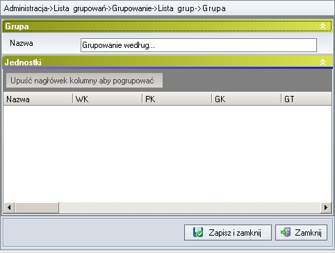 Po zaznaczeniu w menu Typ opcji Grupowanie statyczne, należy kliknąć przycisk Grupy. Zostanie otwarte nowe okno, w którym można ustalić klucz grupowania w oparciu o wybrane jednostki (rys. 86).