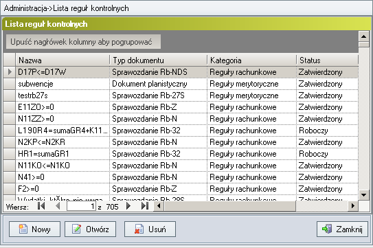 Rysunek 106. Otwieranie listy reguł kontrolnych Wówczas w oknie środkowym wyświetlona zostanie lista reguł wbudowanych do programu (rys. 102). Rysunek 107.