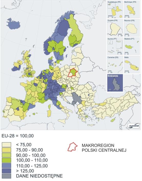 Wysokość nakładów inwestycyjnych w przedsiębiorstwach na mieszkańca w 2012 r. makroregionie była o ponad 37% wyższa od wartości krajowej (odpowiednio 4 570 zł i 3 324 zł).