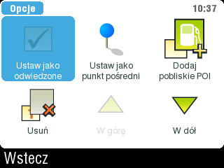 (Krok 6) Kiedy dodasz punkt trasy, pojawia się on w menu Zarządzanie Planem podróży. Powtarzaj ten krok aby dodawać kolejne punkty trasy.