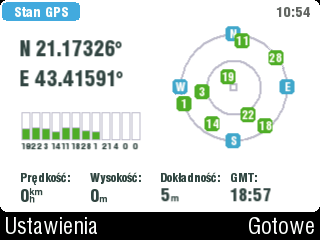 2.8 Stan GPS Ekran stanu GPS informuje o dostępnych satelitach i sile sygnału.