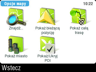 Opcje mapy Menu Opcje mapy oferuje szereg użytecznych funkcji. Możesz wpisać adres, a NavRoad map pokaże go na mapie, możesz także ustawić, które POI będą pokazywane na mapie i wiele innych.