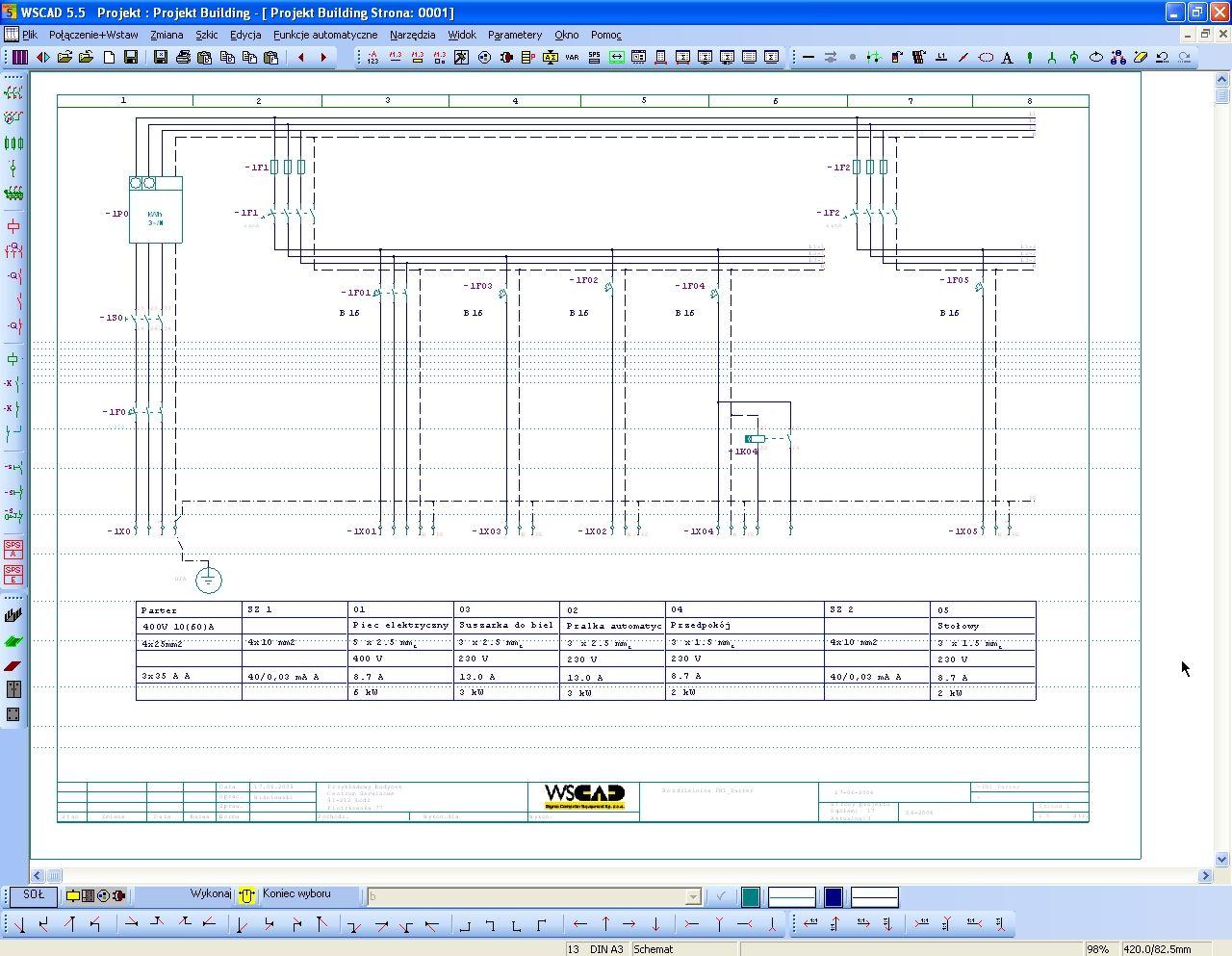 Po chwili powstaje schemat ideowy dla wybranej rozdzielnicy.