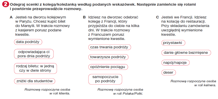 wykorzystywać scenki interakcyjne opierające się na luce informacyjnej i niskiej prognostyczności aktu komunikacji, a których podany jest tylko kontekst sytuacyjny interakcji.