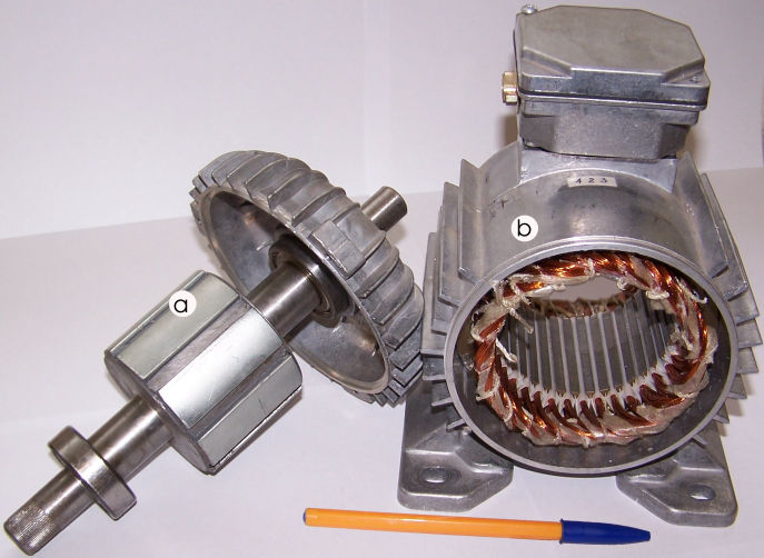 Rys.4.33. Ośmiobiegunowy wirnik prototypu C silnika BLDC (a) oraz rdzeń stojana z uzwojeniem ułamkowym (b) Na rysunku 4.