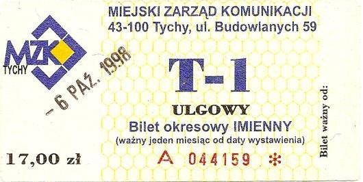 Bilety na linie zwykłe (od 1-ego marca 1998) Bilety