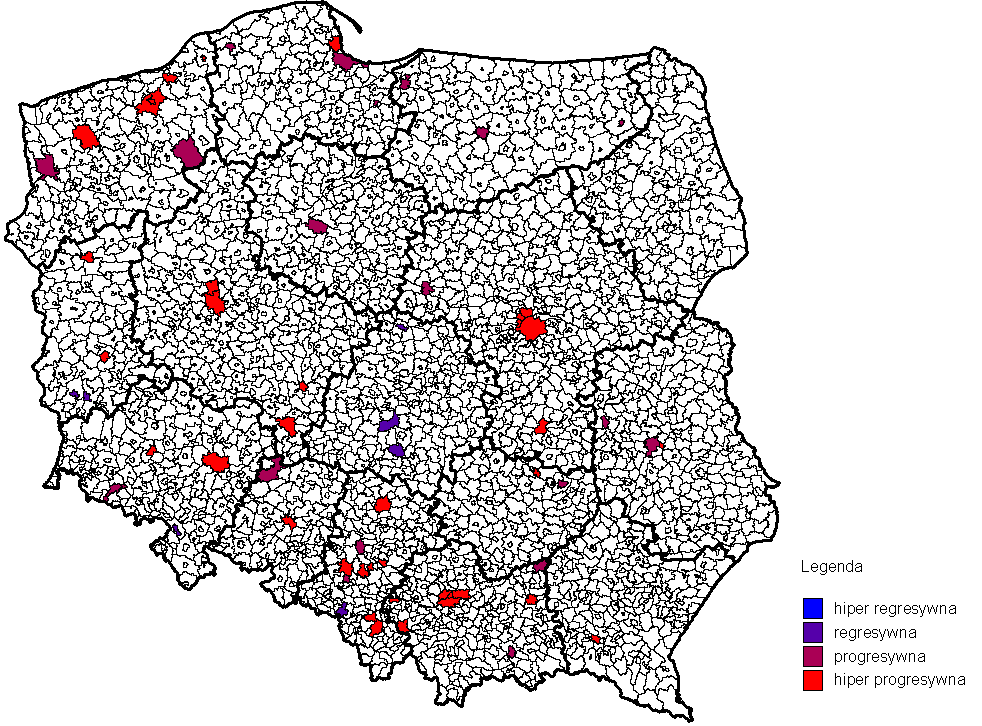 Rysunek 55. Klasyfikacja gmin, na terenie których działają IOB, ze względu na tempo zmiany wskaźnika dochodów Rysunek 56.