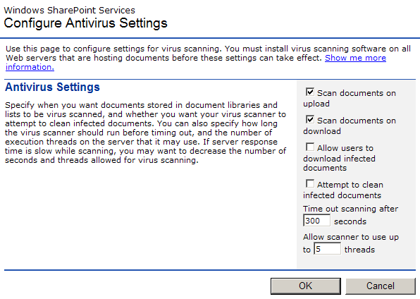 5.3. Konfiguracja systemu AVG dla SPPS SharePoint 2003 W interfejsie Centralnej administracj i serwera SharePoint Portal Server można w łatwy sposób skonfigurować parametry wydajności oraz akcje