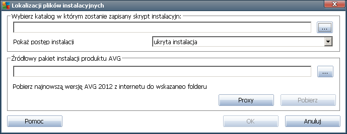 o Załaduj zapisane ustawienia do systemu AVG łącze to pozwala otworzyć plik konfiguracyjny systemu AVG (.pck) i zastosować go dla lokalnej instalacji systemu AVG.