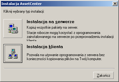 AssetCenter 3 Gdy pojawi się następne okno: 1 Wybierz AssetCenter. 2 Zaznacz pole wyboruinstalacja sieciowa.