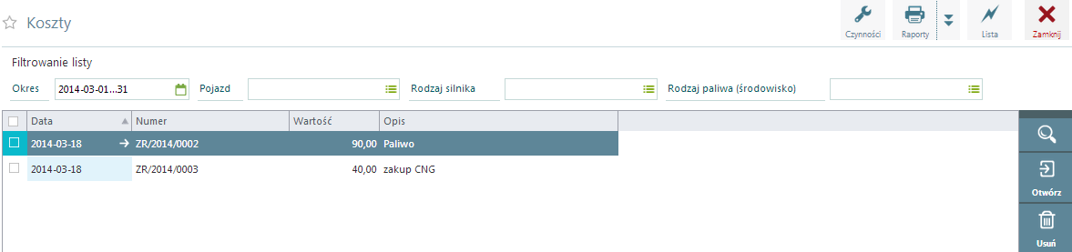 W okienku po lewej stronie widoczne są wszystkie typy paliwa powiązane z wcześniej wybranym rodzajem silnika, przyciskiem Dodaj przenosimy tylko te rodzaje paliwa, które wykorzystywane są przez dany