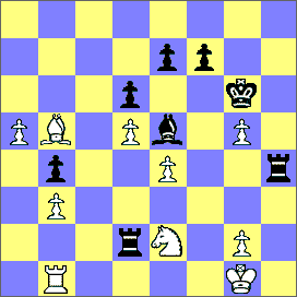 Pozycja z partii XIII Olimpiada Szachowa, Monachium 1958 Bisguier (USA) Schmid (RFN*) W pozycji na diagramie czarne zagrały 38 We4.