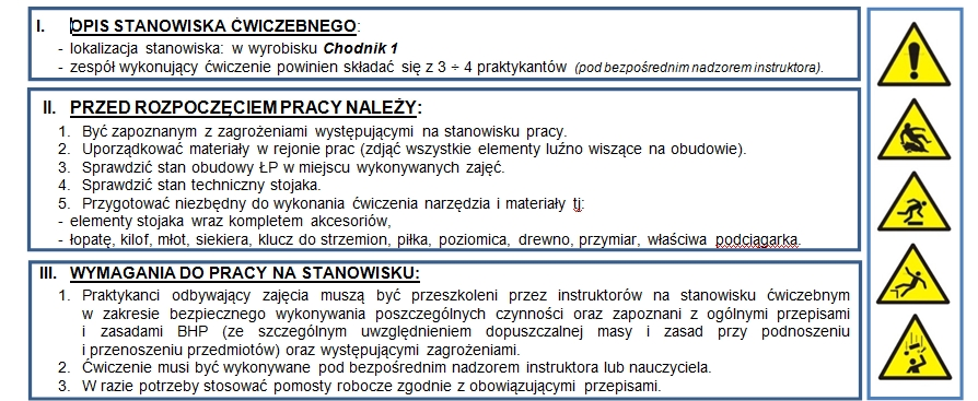 Rys. 2. Przykład programu szkolenia realizowanego w warunkach sztolni szkoleniowej [źródło: ZG Janina] 4.